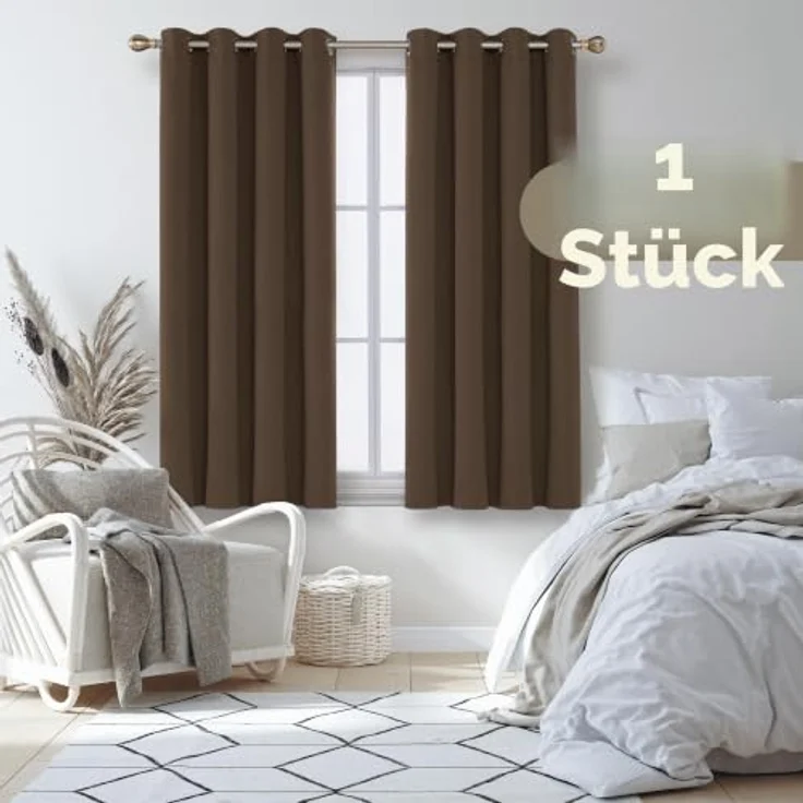 Deconovo Blickdichter Verdunkelungsvorhang UV-Schutz Thermovorhang Braun | 1 Stück, H160 x B132 cm, Verdunkelungsgardinen, Thermovorhang, Hitzeschutz, Sichtschutz für Wohnzimmer und Schlafzimmer – Bild 3