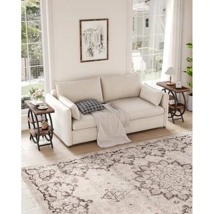 Beistelltisch 2er Set Schmaler Beistelltisch mit 4 Etagen Großer Stauraum, Moderner Nachttisch für Wohnzimmer, Home Office, Schlafzimmer, Braun – Bild 4