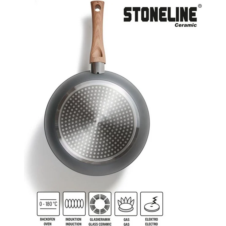 STONELINE Topf-Set Kochgeschirr-Set, 14-teilig, mit Griff in Holzoptik und Glasdeckeln, Aluminium, Keramik (Kochgeschirr-Set, 14-tlg, Kochgeschirr-Set, 3x Kochtopf, 3x Bratpfanne, 3x Glasdeckel, Zubehör), mit echten Steinpartikeln, induktionsgeeignet, ...