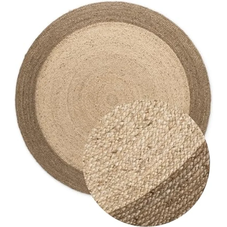 XXXL Juteteppich Jutta, rund, Creme und Greige, Oeko-Tex® Standard 100, beidseitig verwendbar, für Fußbodenheizung geeignet, pflegeleicht, strapazierfähig, Durchmesser 240 cm – Bild 2