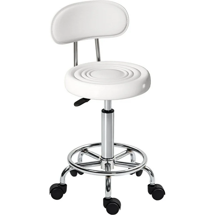 HOMCOM Drehhocker Arbeitshocker mit Fußstütze (Rollhocker, 1 St, Bürohocker), für Büro, Weiß – Bild 2