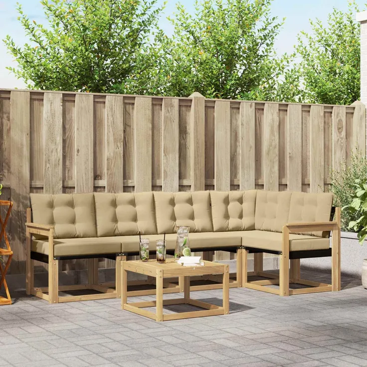 vidaXL Outdoor-Sofagarnitur 6 stk. 5-Sitzer Weiß und Beige 3389495