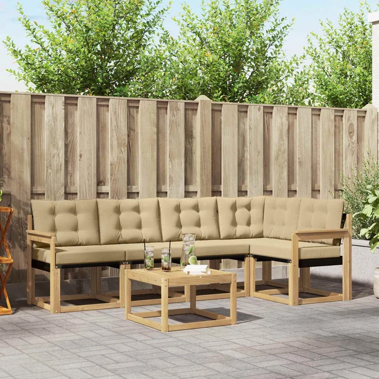 vidaXL Outdoor-Sofagarnitur 6 stk. 5-Sitzer Weiß und Beige 3389495 – Bild 1