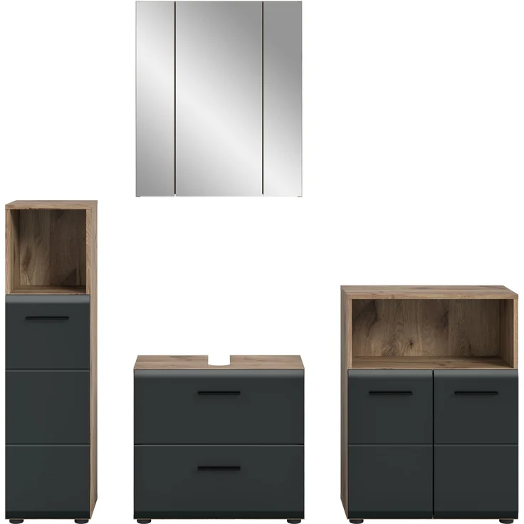 Badkombination (B/H/T: 180x185x30 cm) in schwarz matt und Nox Oak Nachbildung – Bild 2