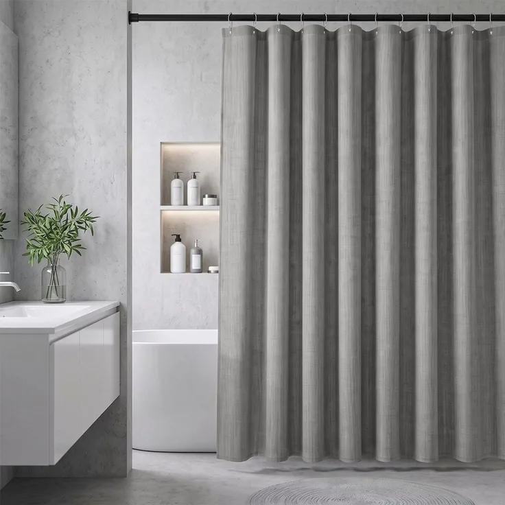 Sekey Duschvorhang Textil Duschvorhang Wannenvorhang Waschbar wasserabweisend mit Ringe Breite 180 cm (Packung, inkl. 12 Ringe), Badewannenvorh, 100% Polyester, Leinenoptik 180x200cm Frostgrau