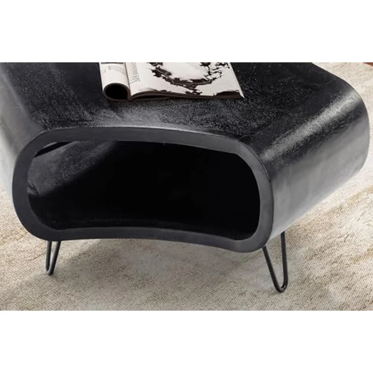 Livetastic Couchtisch, Schwarz, massives Mangoholz, organische Form, 60x35x60 cm, mit Stauraum und offenem Fach, einfacher Aufbau – Bild 6