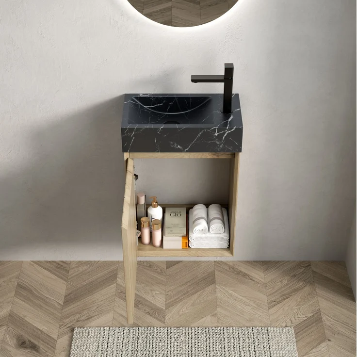 Badmöbel-Set 40 x 22 x 58 cm mit Naturmarmor-Waschbecken und vormontiertem Unterschrank – Bild 4