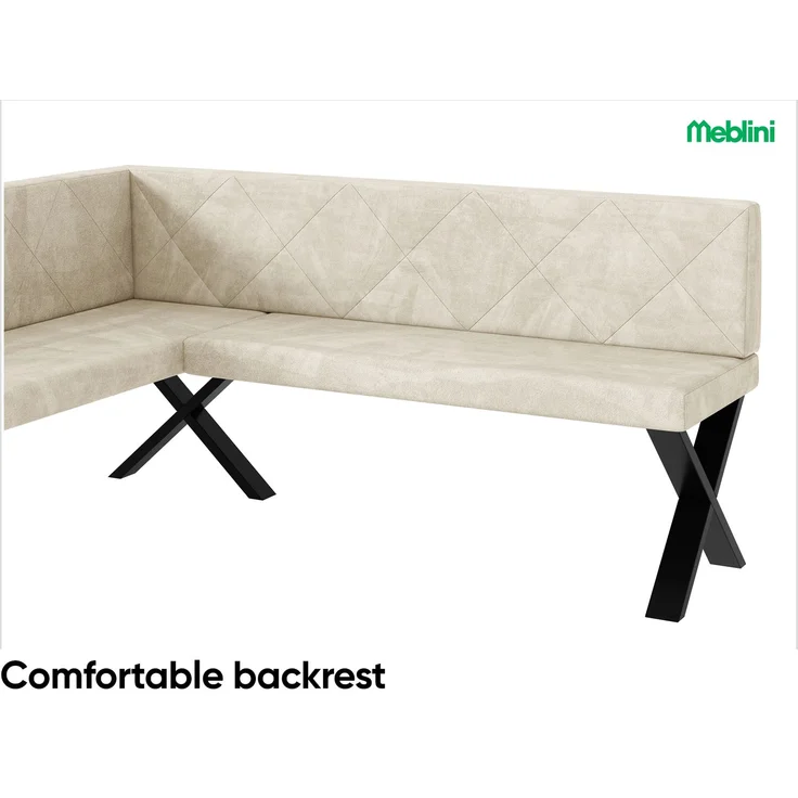 MEBLINI Eckbank für Esszimmer - Küchenbank - Essecke - Sitzecke Küche - ERIC - X-Beine 128x168x87cm Links - Creme Samt – Bild 5