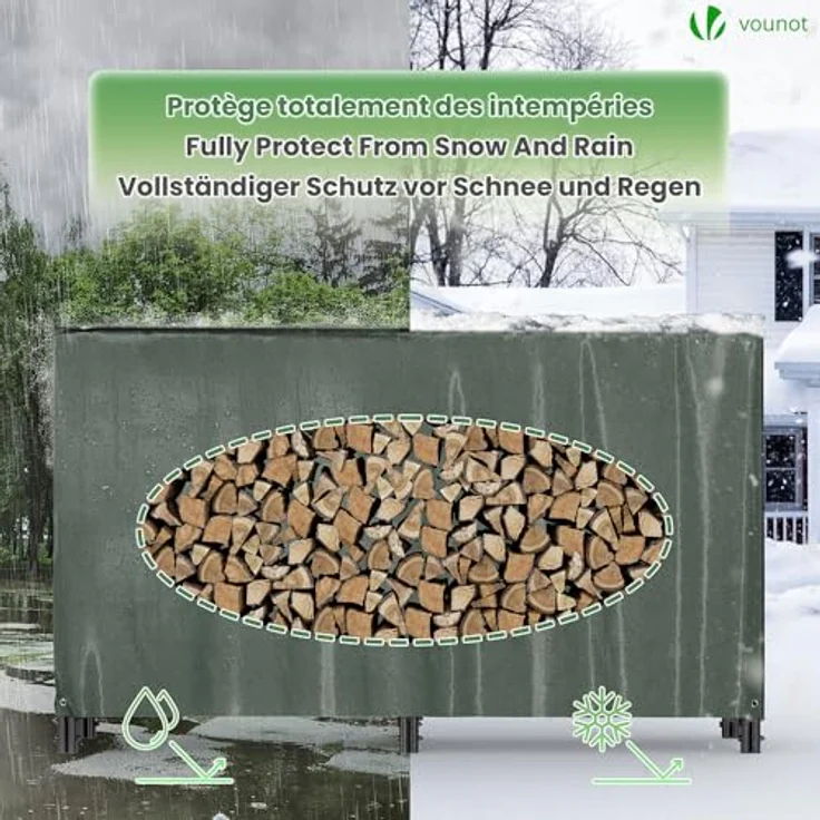 VOUNOT Kaminholzregal Aussen Metall, Brennholzregal Außen, Feuerholzregal Outdoor mit wasserdichte Abdeckung, 200 x 116 x 36 cm – Bild 4