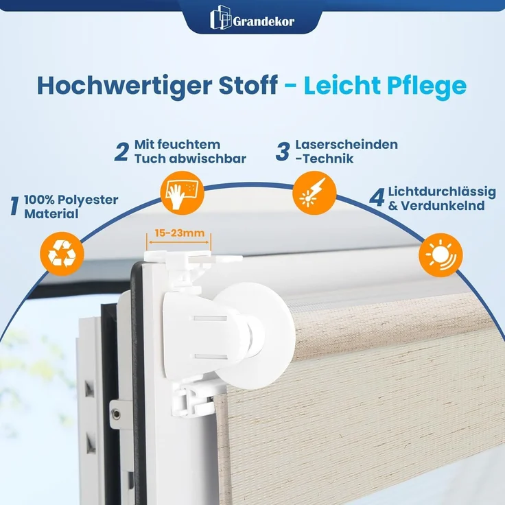 Grandekor Doppelrollo Klemmfix ohne Bohren Leinen 80x230 cm(Stoffbreite 76cm) Fenster Rollos für innen Klemmrollos Duo Rollos für Fenster ohne Bohren mit Bohren Privatschutz UV-Schutz Zebrarollo – Bild 4