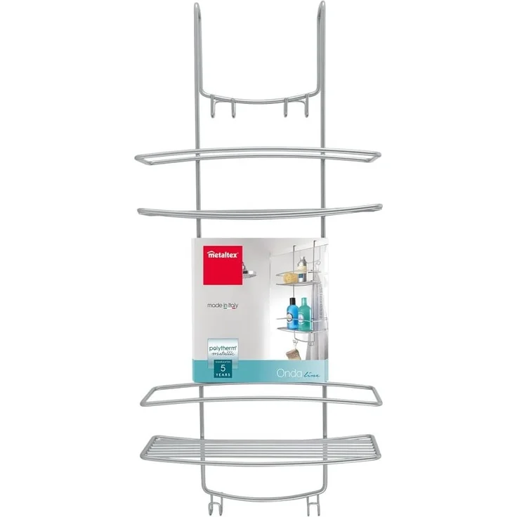 Metaltex Duschregal mit 2 Etagen und Haken Onda Silbern 443456 – Bild 4