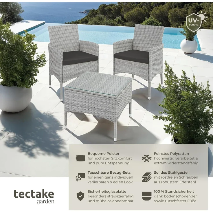 tectake Sitzgruppe Rattanset, (Set, 5-tlg), Schickes, modernes Design – Bild 2