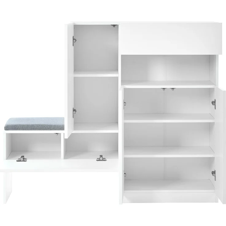 Trendiger 2-in-1 Schuhschrank mit gewölbten Türen – Klapptür mit Soft-Close-Funktion, höhenverstellbaren Fächern und gepolsterter Sitzbank,Weiß,130×35×110cm – Bild 10