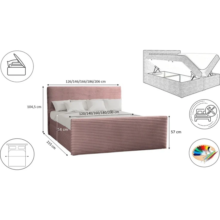 Kaiser Möbel Boxspringbett Trento mit Bettkasten, Topper und Bonellmatratze, VELO Stoff (Komplett-Set (Bettgestell, Matratze, Topper), mit Topper mit Bettkasten antibakterieller Bezug einfache Montage – Bild 2