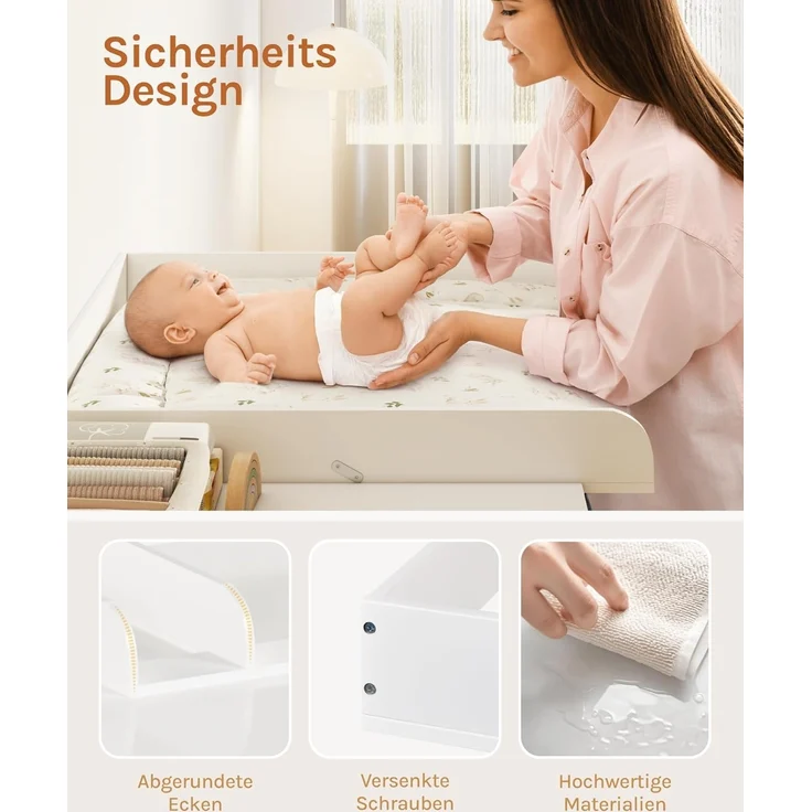 Woltu Wickelkommode, Wickelaufsatz Wickelauflage mit Trennfach Weiß – Bild 6