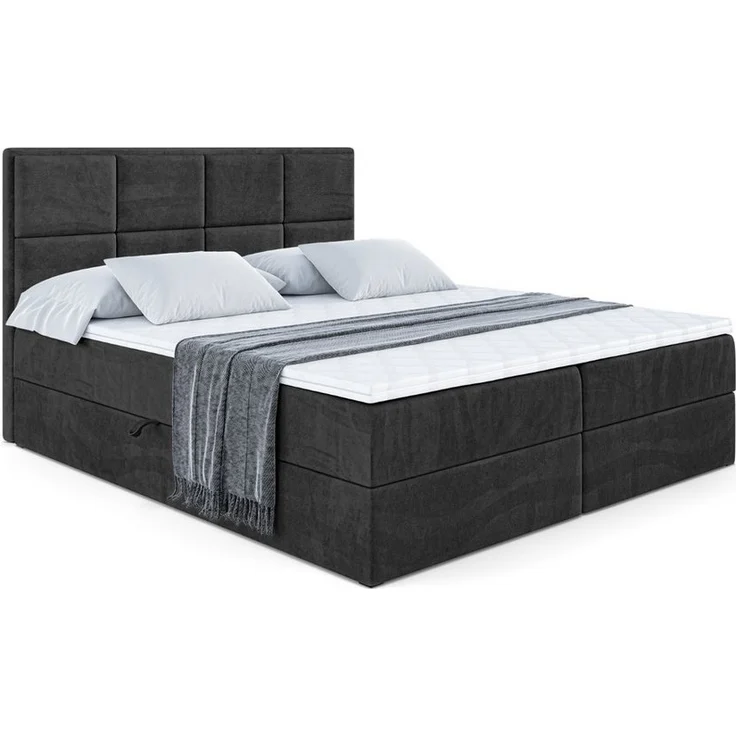 ALTDECOR Boxbett NOVA, Multipocket-Matratze H4, H3 Bonellfederung, 2 Bettkästen, Schwarz Casablanca