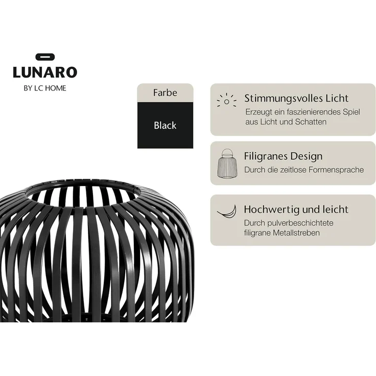 LC Home Lunaro S Windlichtkorb Metall schwarz – Dekolaterne, Teelichthalter & Kerzenhalter –14x10x10cm – Bild 3