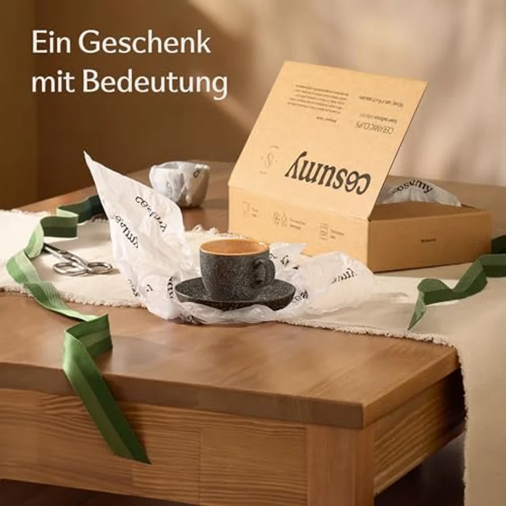 Cosumy Cappuccinotasse Espressotassen mit Untertassen 4er Set - 90 ml Keramik gelb, 8-tlg, Keramik, Warm – Bild 7