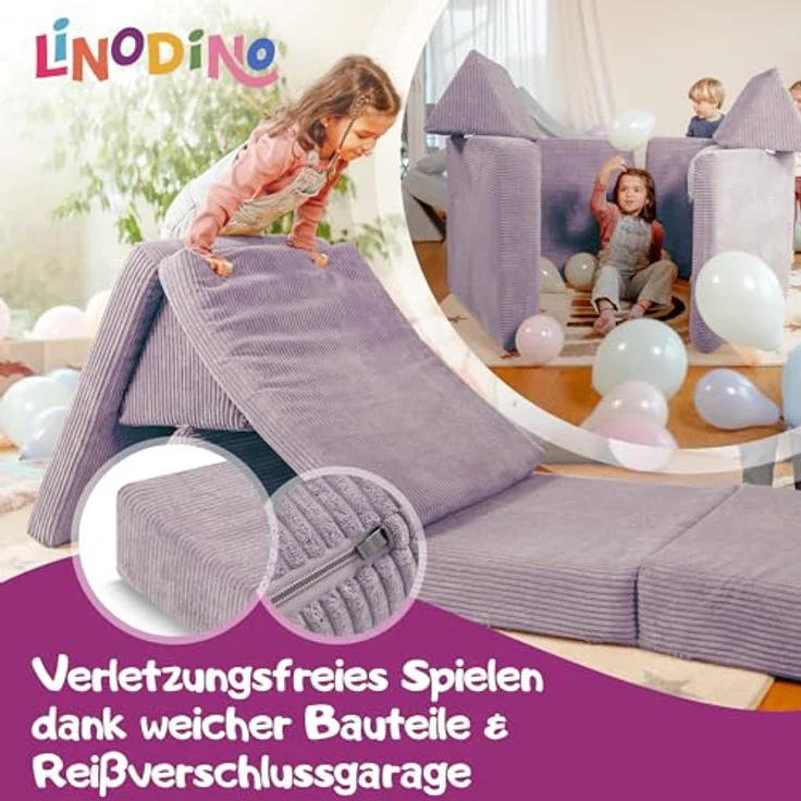 Linodino Kindersofa Spielsofa I aus Schaumstoff Bausteine I Spielcouch für Kinder, 3 Jahre Garantie – Bild 4