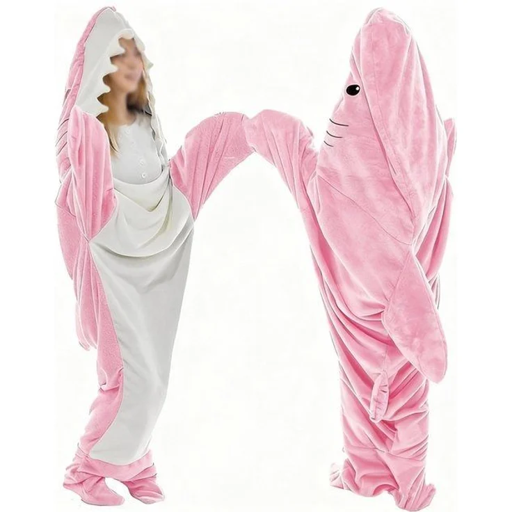 Wohndecke Hai Decke Mit Ärmeln, Superweichem Flanell Decken Hoodie Hai Overall, TUWENA, Deckenkapuzenpullover, Schlafsack Tragbare Decke für Erwachsene Kinder – Bild 4