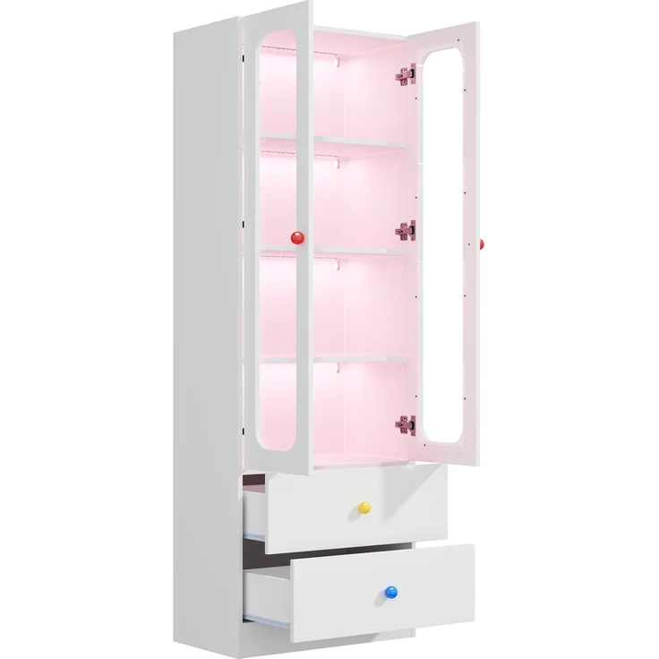 Vitrine 60x35x170 cm in Weiß mit Glastüren, LED-App-Steuerung und 2 Schubladen – Bild 8