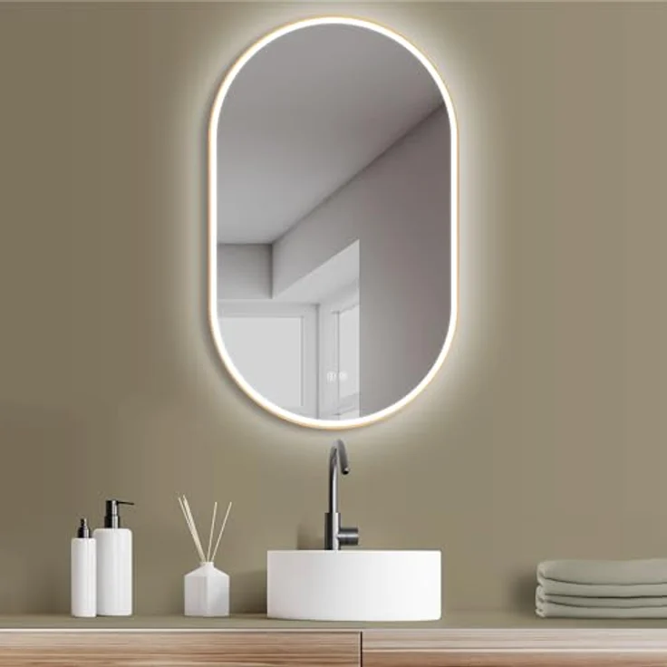 HOKO Badezimmerspiegel LED Oval 50x90 cm London Gold, Anti-Beschlag, energiesparend, Touch-Sensor, Lichtfarbe Wechsel 2700-6500K – Bild 1