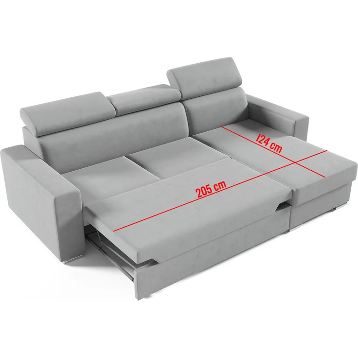 Ecksofa in L-Form NELA, L-förmige Eckcouch mit Schlaffunktion, ausziehbares Sofa, 1 Bettzeugbehälter, verstellbare Kopfstützen, (Kronos 07), 96x170 cm – Bild 5
