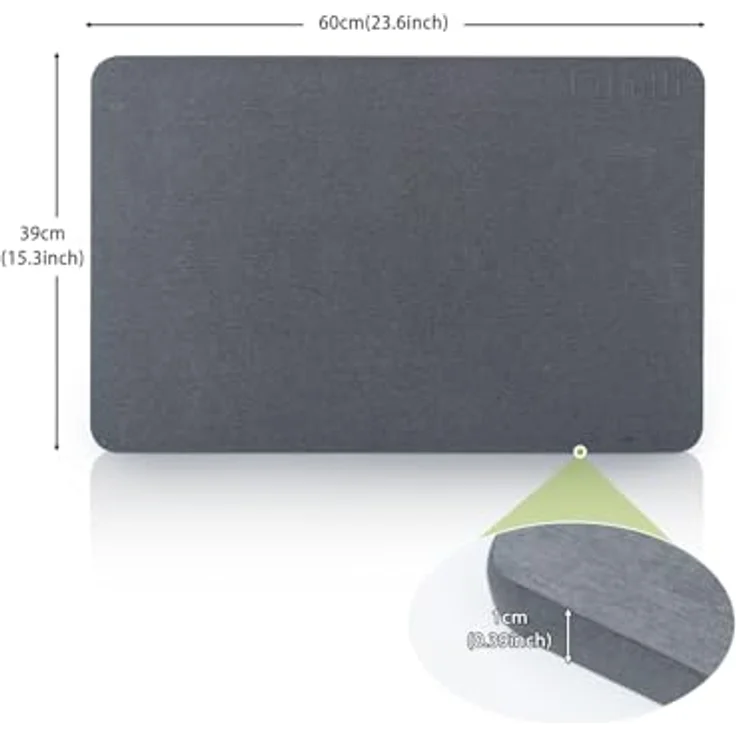Ribelli Kieselgur Badematte rutschfest 60 x 39 cm, Duschvorleger Badvorleger Schnelltrocknend, 100% Natürlich Stein Bodenmatte, Bad Matte Super Saugfähig Badezimmermatte – Bild 3