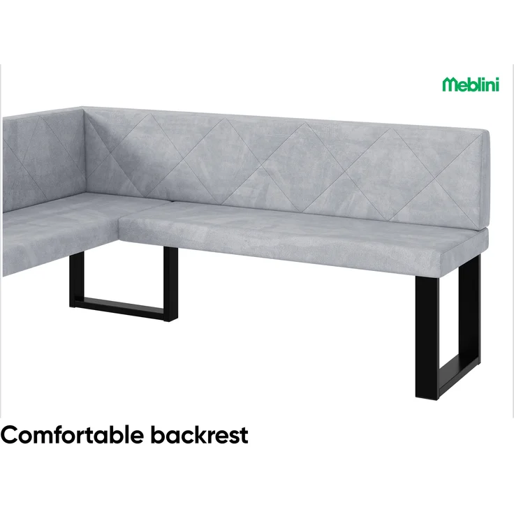 MEBLINI Eckbank für Esszimmer - Küchenbank - Essecke - Sitzecke Küche - ERIC - U-Beine 128x168x87cm Links - Hellgrau Samt – Bild 5