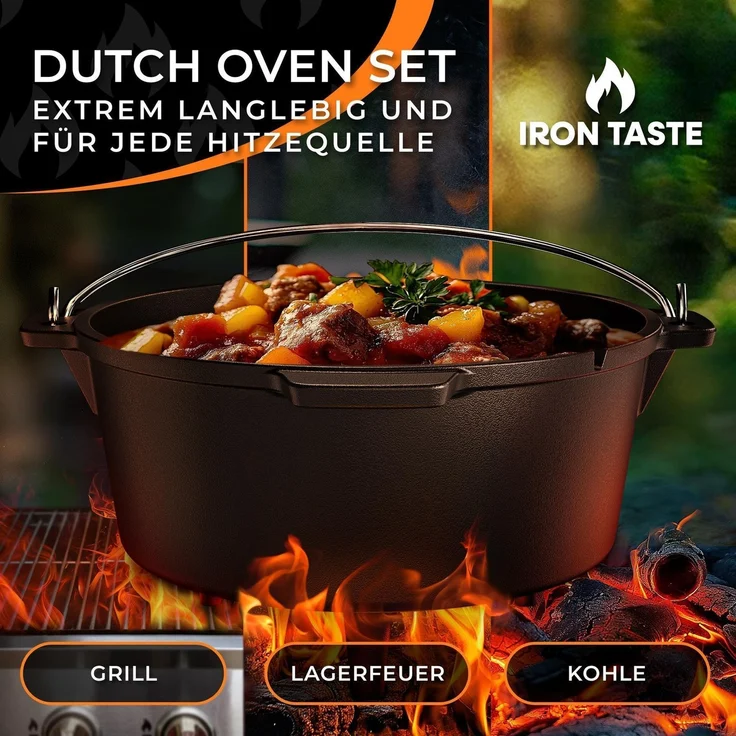 Dutch Oven Iron Taste 9L mit Füßen Deckelheber – Bild 3