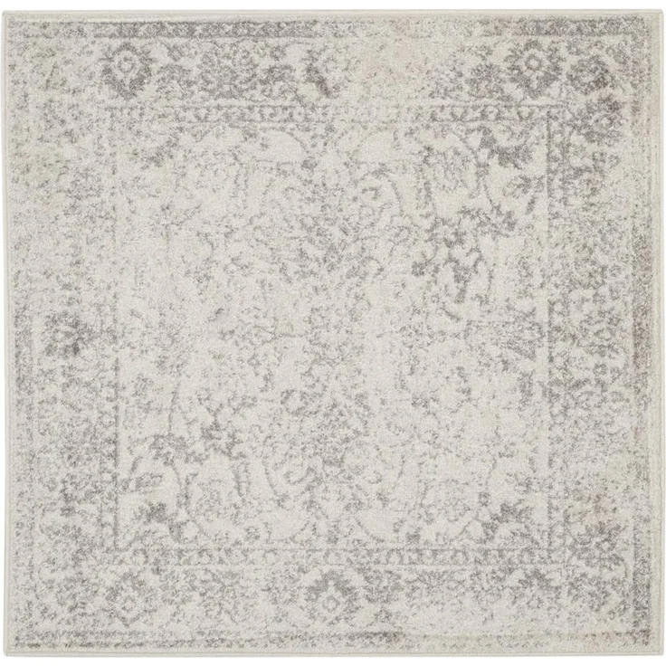 Safavieh Quadratischer Teppich 152x152 cm - Adirondack Collection - Transitional Design, Elfenbein & Silber, Pflegeleichte Synthetikmischung, Ideal für Wohnzimmer, Schlafzimmer, Büro