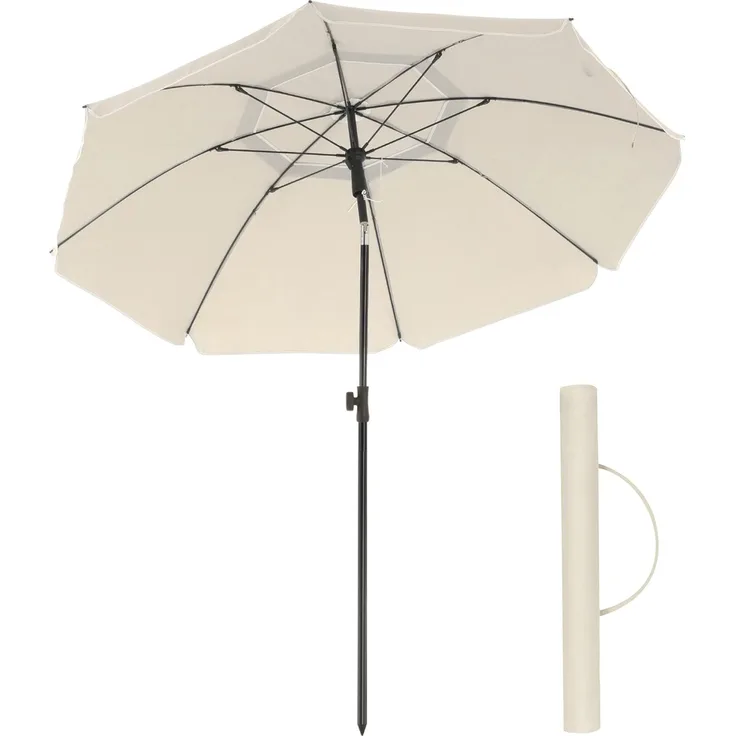 Sonnenschirm für Strand mit Tragetasche, ohne Ständer, UV-Schutz bis UPF 50+, Stahl beige, Ø 200 cm