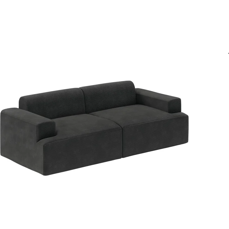 skølm 'Freki' Cloud Sofa 2 Sitzer, Vollschaumcouch mit Federkern und Vakuum-Kompression, kein Aufbau erforderlich, mit 2 Kissen, Cord schwarz