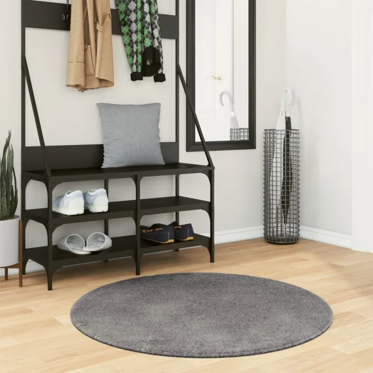 vidaXL Teppich HUARTE Kurzflor Weich und Waschbar Anthrazit Ø 100 cm 375009 – Bild 1