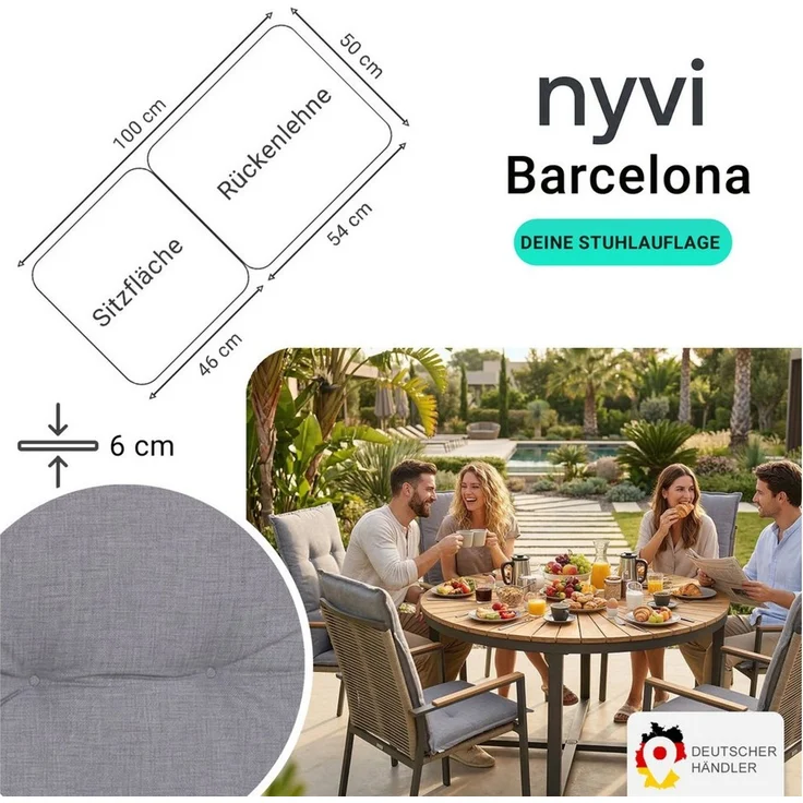 NYVI Sitzauflage Niedriglehner Auflagen 2er Set Barcelona Gartenstuhlauflagen 100x50cm, (2 St), Niederlehner Stuhlauflage Sitzauflage mit Halteband – Bild 2