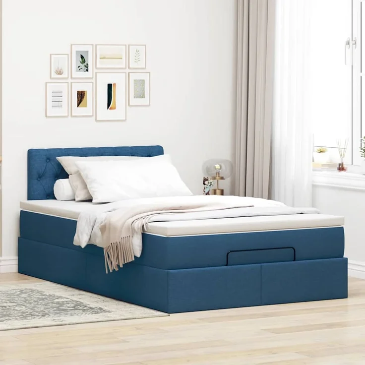 vidaXL Ottoman-Bett mit Matratze Blau 120x200 cm Stoff 3311538 – Bild 3