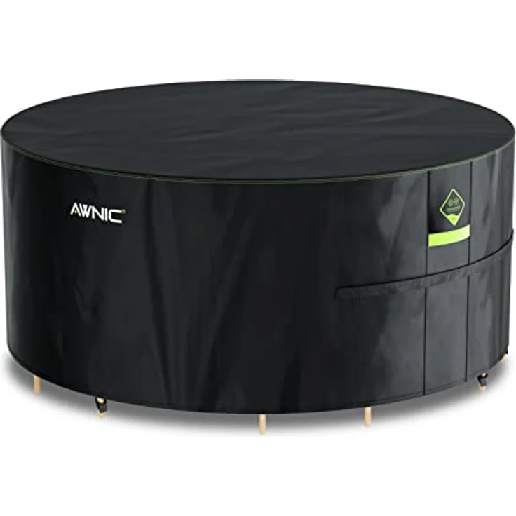 Awnic Gartenmöbel Abdeckung wasserdicht mit Haken Winterfest, 420D Oxford mit AlicanTex wetterfeste Technologie, Winddicht Anti-UV Gartentisch Abdeckplane, rund Schwarz (Ø215*71cm) – Bild 2
