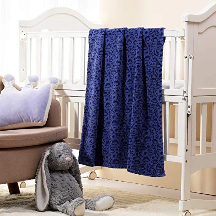 CREVENT 75X100 cm, leicht, flauschig, warm, Plüschdecke für Jungen, Säuglinge, Kleinkinder, Neugeborene, Kinderbett, Kinderwagen, Blau Dinosaurier – Bild 6