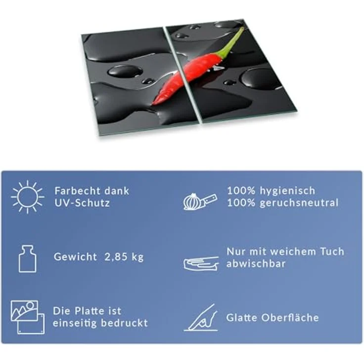 Herdabdeckplatte Abdeckung Ceranfeld Abdeckplatte Schneidebrett 2-Teilig 60x52 Chili Rot Spritzschutz Glasplatte Ceranfeldabdeckung Schutz Herdschutz Sicherheitsglas Glasschneidebrett 2 x 30 x 52 – Bild 8