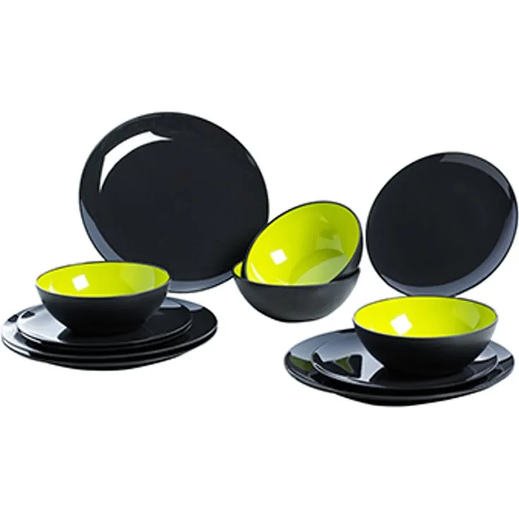 GIMEX GreyLine "lemon-grau" - 12-teiliges Set - bruchfestes Melamin Campinggeschirr