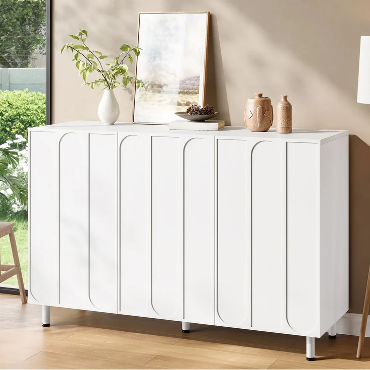 DESVIAE Sideboard Weiß aus MDF/Spanplatte – 120x80x37 cm – 3 Türen, verstellbare Böden – Bild 2
