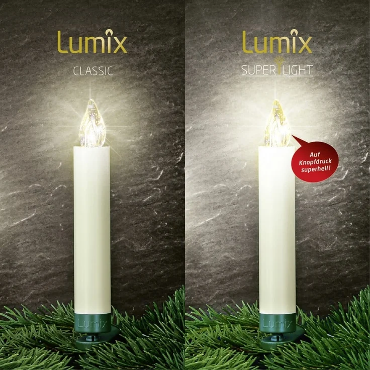 kabellose Kerzen, LUMIX SUPERLIGHT MINI, superhelle warmweiße LEDs, cremefarben Basis-Set, 12 Stück – Bild 3
