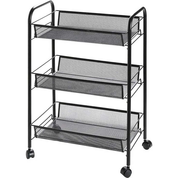 Home Collective Küchenregal Rollwagen mit 3 Ebenen, Platzsparend, 3-stöckiger Schrank auf Rollen, geräumige Regale im modularen Design, 27,5x45x63,5 cm, Schmal, schwarz