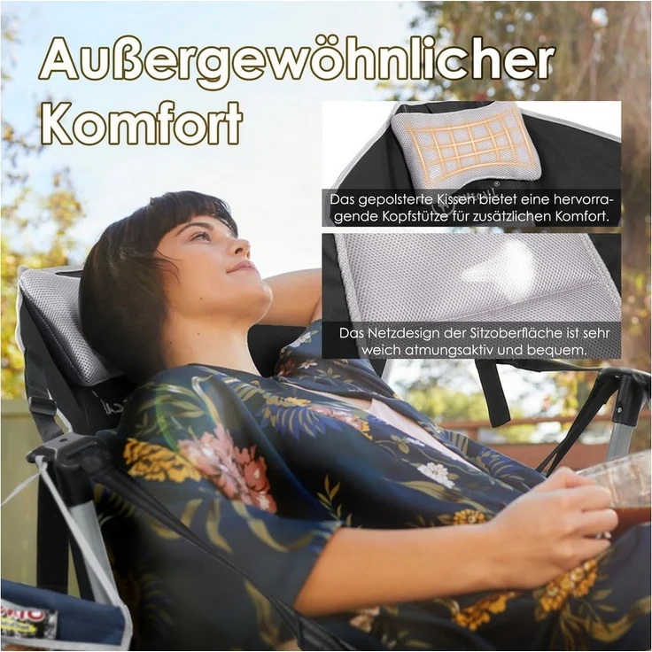 HOMECALL Campingstuhl Stühleschaukelstuhl outdoor Klappstuhl Faltbare Hängestuhl (Biz 180 KG, mit verstellbarer Rückenlehne, Lordosenstütze und Kopfstütze) – Bild 3