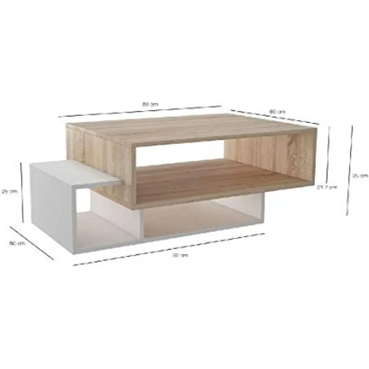 Homemania Tavolino Da Caffè Gemini, Holz, Weiß-Sonoma, 100 x 60 x 35 cm – Bild 2