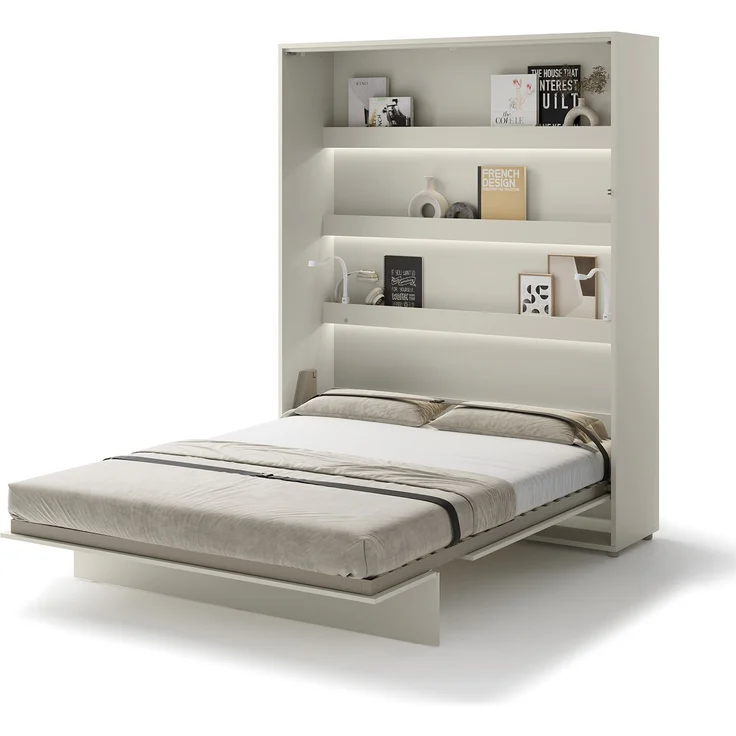 MEBLINI Schrankbett Bed Concept - BC-12 - 160x200cm Vertikal - Kaschmir mit Matratze - Wandbett mit Lattenrost - Klappbett mit Schrank - Wandklappbett - Murphy Bed - Bettschrank – Bild 1