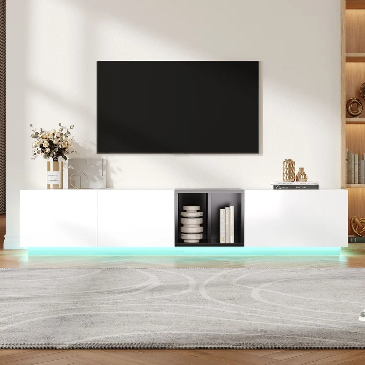 Moderner TV-Schrank weiß/schwarz, 190x40x35 cm, mit Schubladen & Regalen – Bild 1