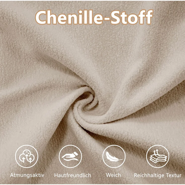 DESVIAE Sofa modular aus Chenille Hellbraun mit Tiefensitz und Dekokissen, 406 x 77 x 81 cm – Bild 6
