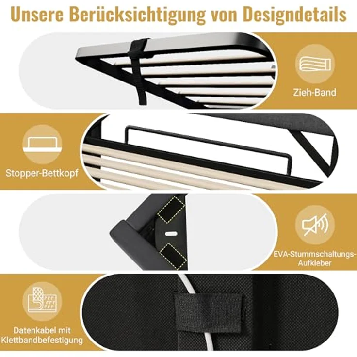 FAVSH Polsterbett Doppelbett 90x200 cm, Stauraumbett Bett mit USB Type-C Port und Einstellbar Stauraum Kopfteil, LED Hydraulisches Bett Stauraumbett Jugendbett,Leinen, ohne Matratze (Beige) – Bild 5