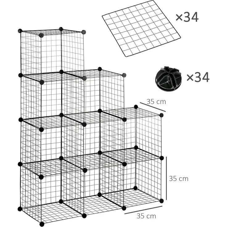HOMCOM Steckregal Steckregal aus Stahldraht, DIY Würfelregal, 9 Fächer, Schuhregal 9-tlg, Schwarz, 35 x 35 x 35 cm je Würfel – Bild 3